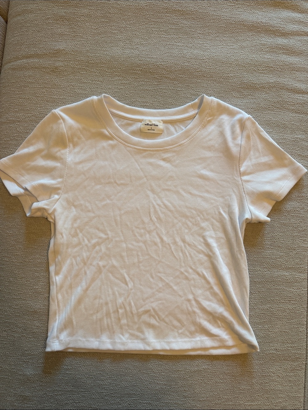 Aritzia Wilfred White Ribbed Short Sleeve Crew Tee